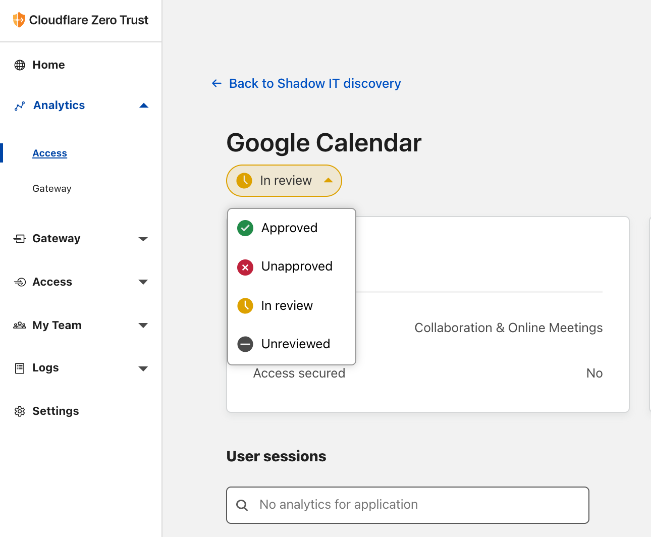 Assigning a status to an application in the application profile view.